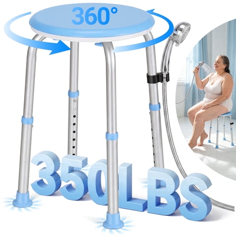 Doulami Adjustable Shower Stool,360 Swivel Aluminum Shower Chair with Anti-Slip Rubber Tips,350LBS Bathtub Stool for Elderly and Disabled,Tool-Free Assembly
