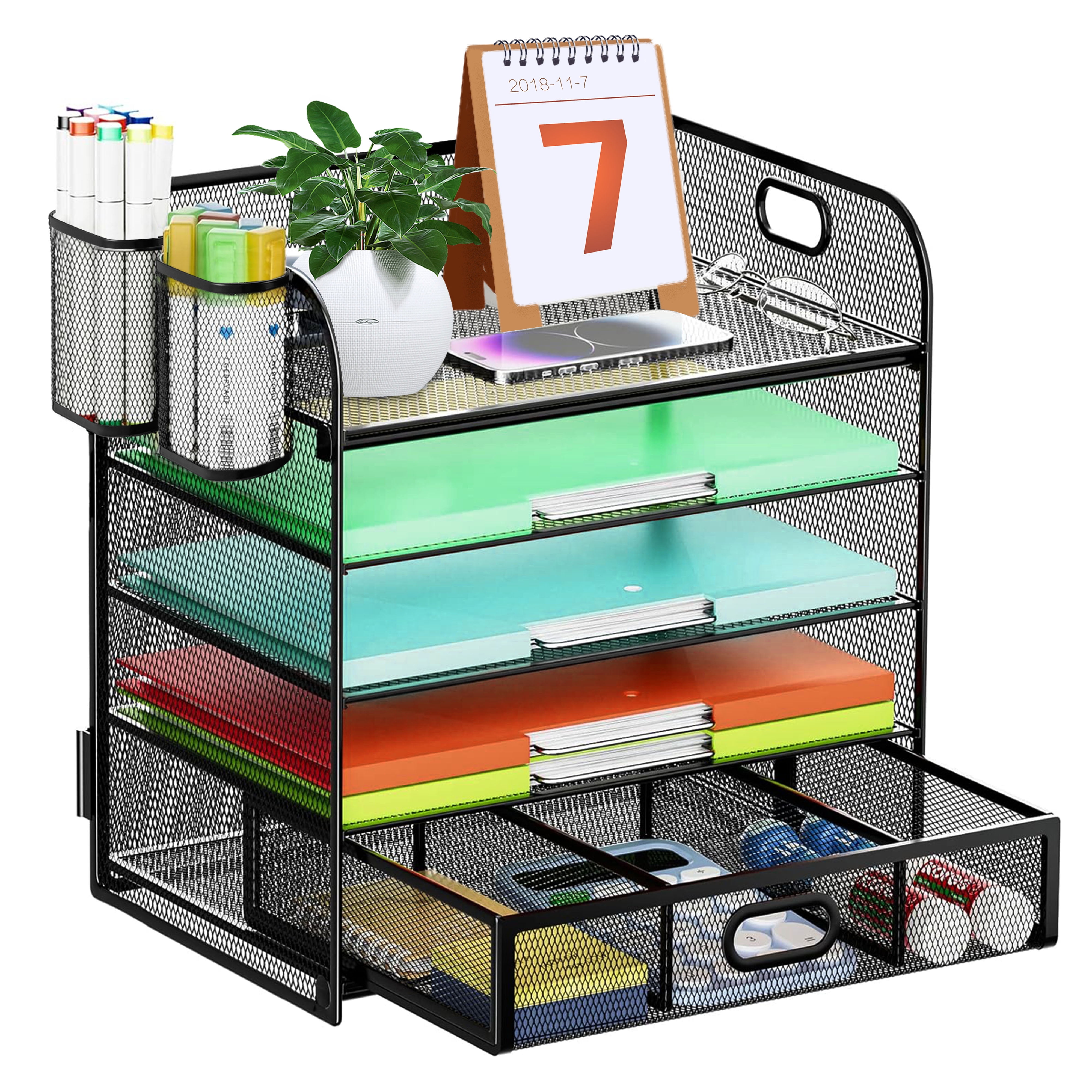 RELOIVE 5 Tier Desk Organizer with File Holder,Mesh Desktop File ...