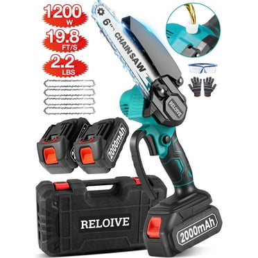 RELOIVE 6" Mini Chainsaw,Electric Cordless Chainsaw Set with 2Pcs 2000mAh Batteries 4 Chains,Handheld Chain Saws for Wood Cutting Tree Trimming