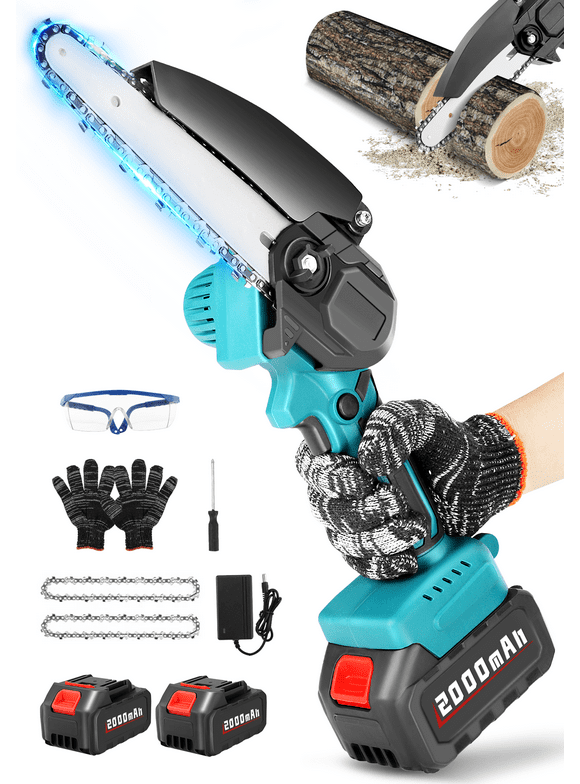 RELOIVE 6" Mini Chainsaw with 2x2000mAh Batteries 2 Chains,6-Inch Cordless Handheld Chain Saw for Wood Cutting Tree Trimming