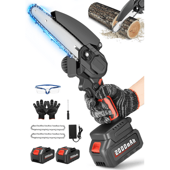 RELOIVE 6" Mini Chainsaw with 2x2000mAh Batteries 2 Chains,6-Inch Cordless Handheld Chain Saw for Wood Cutting Tree Trimming