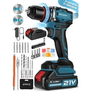 RELOIVE 67PCS Cordless Drill Set, 21V Electric LED Drill Driverl with 2*2.0 Ah Batteries and Charger, 60N.m Max Torque, 2 Variable Speeds,  3/8'' Keyless Chuck