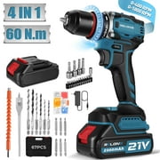 RELOIVE 21V Cordless Drill,Electric Power Drill Set with 2×2.0Ah Battery&Charger,3/8" Keyless Chuck,2-Speed,45N.m Torque,25+3 Position,35pcs Drill/Driver Bits