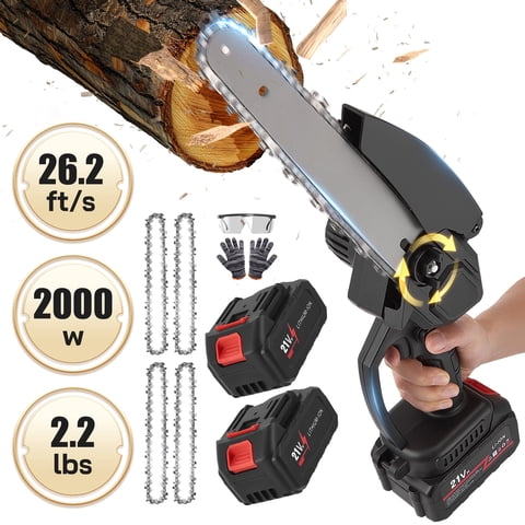 RELOIVE 8" Cordless Mini Chainsaw, 221V 2.0Ah Battery & 4 Chains, Handheld for Tree/Wood/Garden Branch Cutting