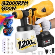 RELOIVE 800W Cordless Paint Sprayer, 1200ml HVLP Electric with 2 4.0Ah, 7 Nozzles 3 Patterns, Indoor/Outdoor, Yellow
