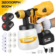 RELOIVE 800W Cordless Paint Sprayer, 1200ml HVLP Electric with 2×4.0Ah, 7 Nozzles 3 Patterns, Indoor/Outdoor, Yellow
