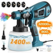 RELOIVE 800W Paint Sprayer, 1400ml Electric HVLP Spray Gun, 5 Brass Nozzles, 3 Spray Patterns, Flow Control, Easy Clean, Blue