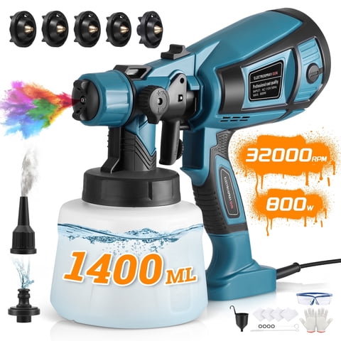 RELOIVE 800W Paint Sprayer, 1400ml Electric HVLP Spray Gun, 5 Brass Nozzles, 3 Spray Patterns, Flow Control, Easy Clean, Blue