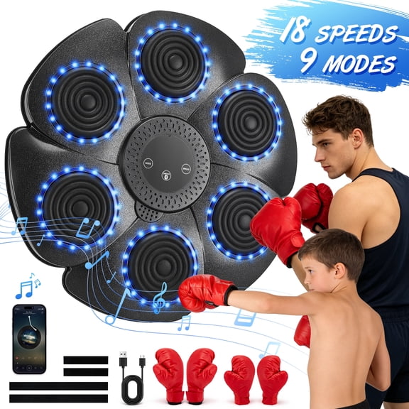 RELOIVE Music Boxing Machine for Adults & Kids,Smart Bluetooth Interactive Punching Trainer with Boxing Gloves, Wall Mounted Electronic Boxing Target with 9 Modes & 18 Speeds