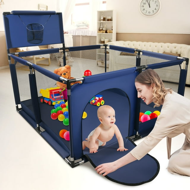RELOIVE 50-inch Baby Playpen with Basketball Hoop, Play Yard for Boys and Girls, Blue - Walmart.com