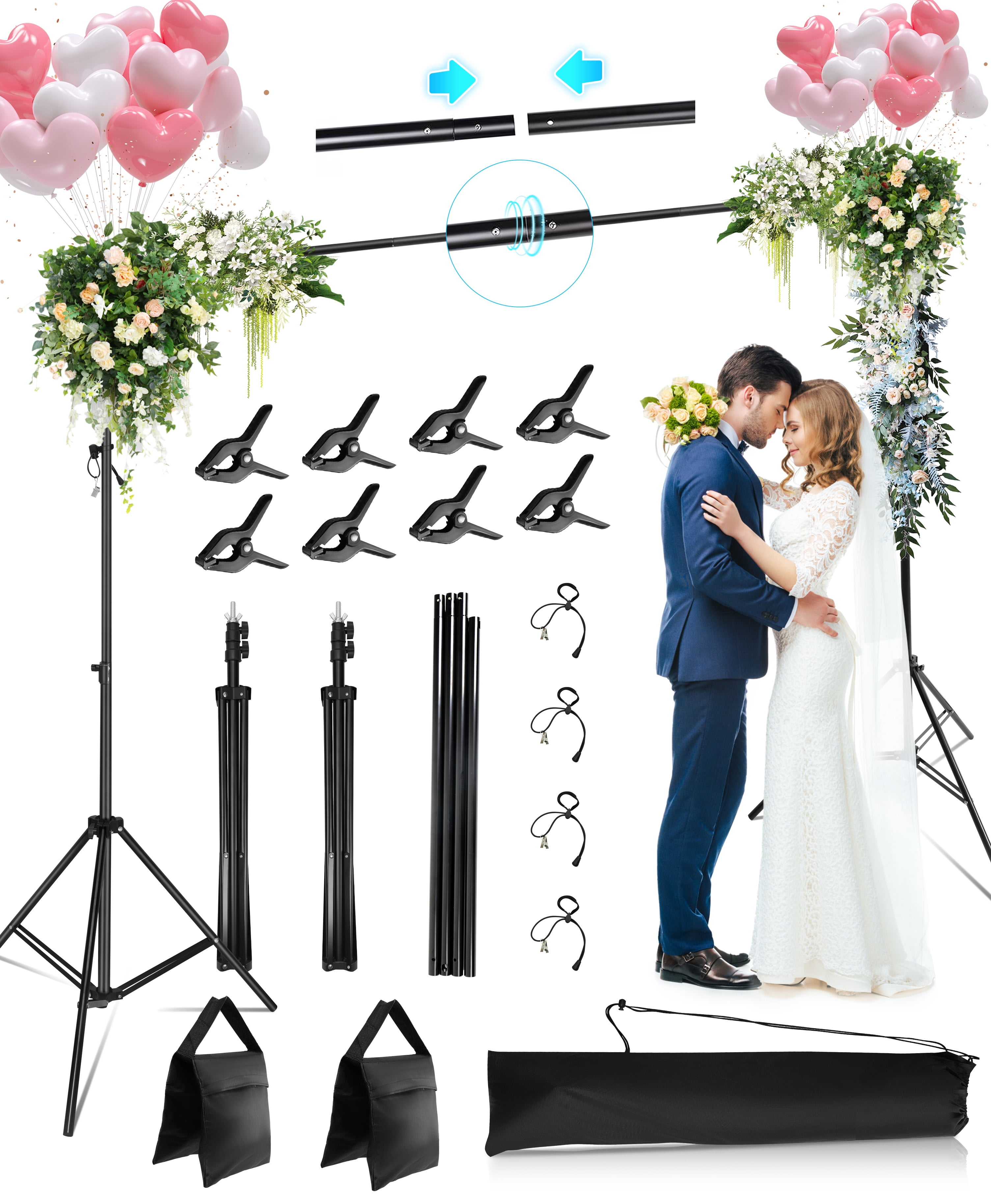 RELOIVE Backdrop Stand,10x7ft(WxH) Photo Studio Adjustable Background Stand Support kit with 8 Clamps, 2 Sandbags,4 String Clips,and Carry Bag for Parties, Events Decoration, Wedding, Photography
