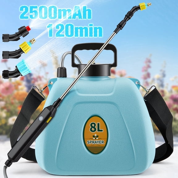RELOIVE Battery Powered Sprayer, 2 Gallon Electric Garden Sprayer with 2.5Ah Battery, 3 Nozzles, 3 Adjustable Spray Modes, Water Pump Sprayers with Adjustable Shoulder Strap for Yard, Lawn and Garden