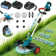 RELOIVE Brushless Weed Eater Cordless with Wheels, 950W 21000RPM Weed Wacker with 2 x 4.0Ah Batteries, 4-in-1 Foldable Electric String Trimmer & Edger for Lawn, Garden, Brush Cutting