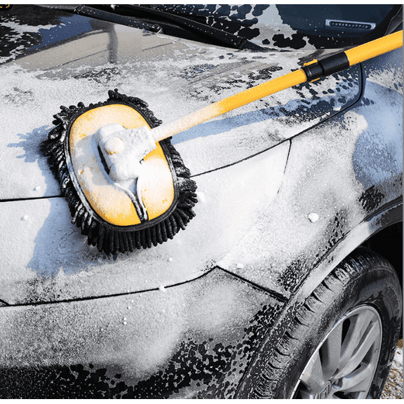 RELOIVE Car Wash Brush Mop Cleaning Tool with Long Handle Kit for Washing Detailing Cars Truck, SUV, RV, Trailer, Boat 2 in 1 Chenille Microfiber Sponge Duster Not Hurt Paint Scratch Free