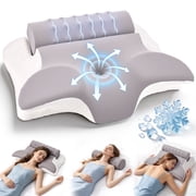 Doulami Cervical Neck Pillow for Neck Pain Relief, 2-in-1 Ergonomic Memory Foam Pillow for Side Back Sleepers, Detachable Roll,Contour Support Pillow with Washable Cooling Pillowcase,Gray