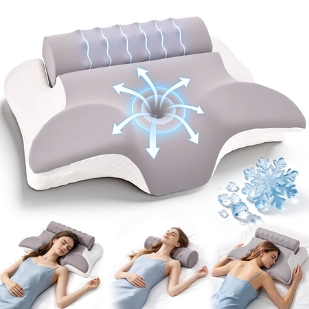 RELOIVE Cervical Neck Pillow for Neck Pain Relief – Adjustable Height Insert & Detachable Roll – Dreamers Relief - Side Sleeper Back, & Stomach Use