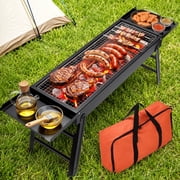 RELOIVE Portable Charcoal Grill,Foldable BBQ Grill with Pull-Out Tray,Side Shelves & Carrying Bag for Outdoor Camping,Picnic