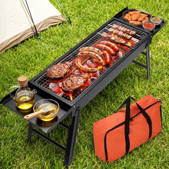 RELOIVE Portable Charcoal Grill,Foldable BBQ Grill with Pull-Out Tray,Side Shelves & Carrying Bag for Outdoor Camping,Picnic