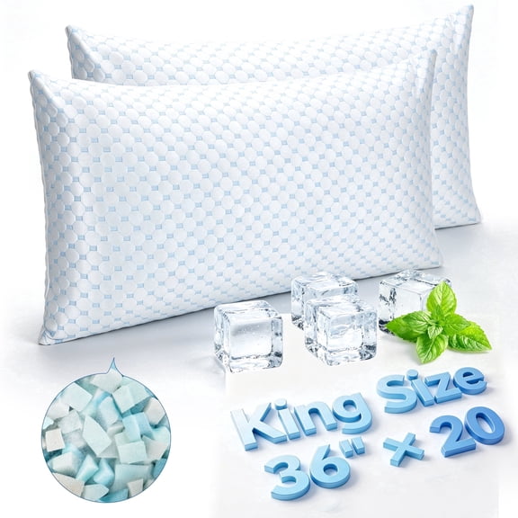 Doulami Cooling Pillows,Adjustable Shredded Memory Foam Bed Pillows, Support &Heat Dissipation Tech for Side,Back,Stomach & Hot Sleepers,King Size 2 Pack 20" x 36"