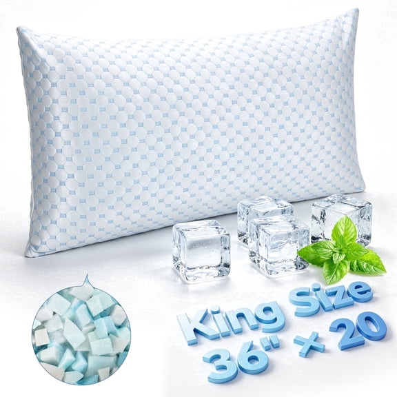 Doulami Cooling Pillows,Adjustable Shredded Memory Foam Bed Pillows, Support &Heat Dissipation Tech for Side,Back,Stomach & Hot Sleepers,Set of 1 King Size 20" x 36"