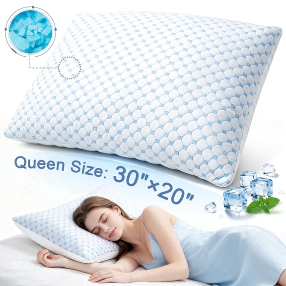RELOIVE Cooling Pillows,Adjustable Shredded Memory Foam Bed Pillows, Support &Heat Dissipation Tech for Side,Back,Stomach & Hot Sleepers,Set of 1 Queen Size 20" x 30"
