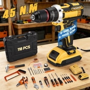 RELOIVE 21V Cordless Drill Set, 118 Piece Household Tool Kit with Drill and 2 Batteries, Mechanic Toolbox for Home DIY Repair