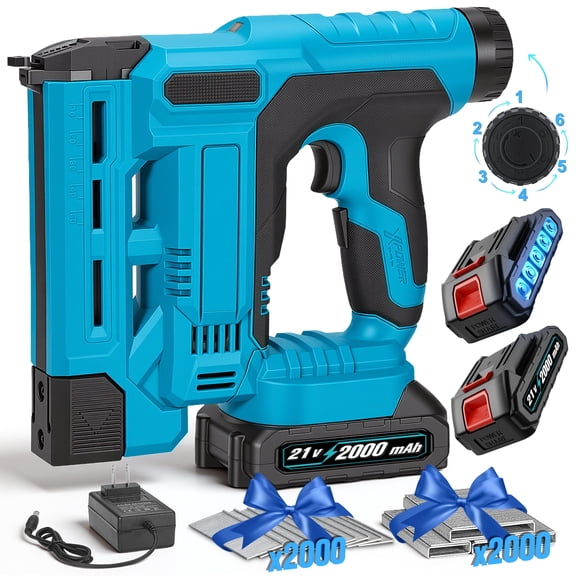 RELOIVE Cordless Electric Nail Gun, Naile with Battery 1.5Ah X 2 & Charger, Quick Reload Magazine, Anti Jam Technology, Lightweight Design, 1000pcs Nails, Cordless Brad Nailer for DIY Project