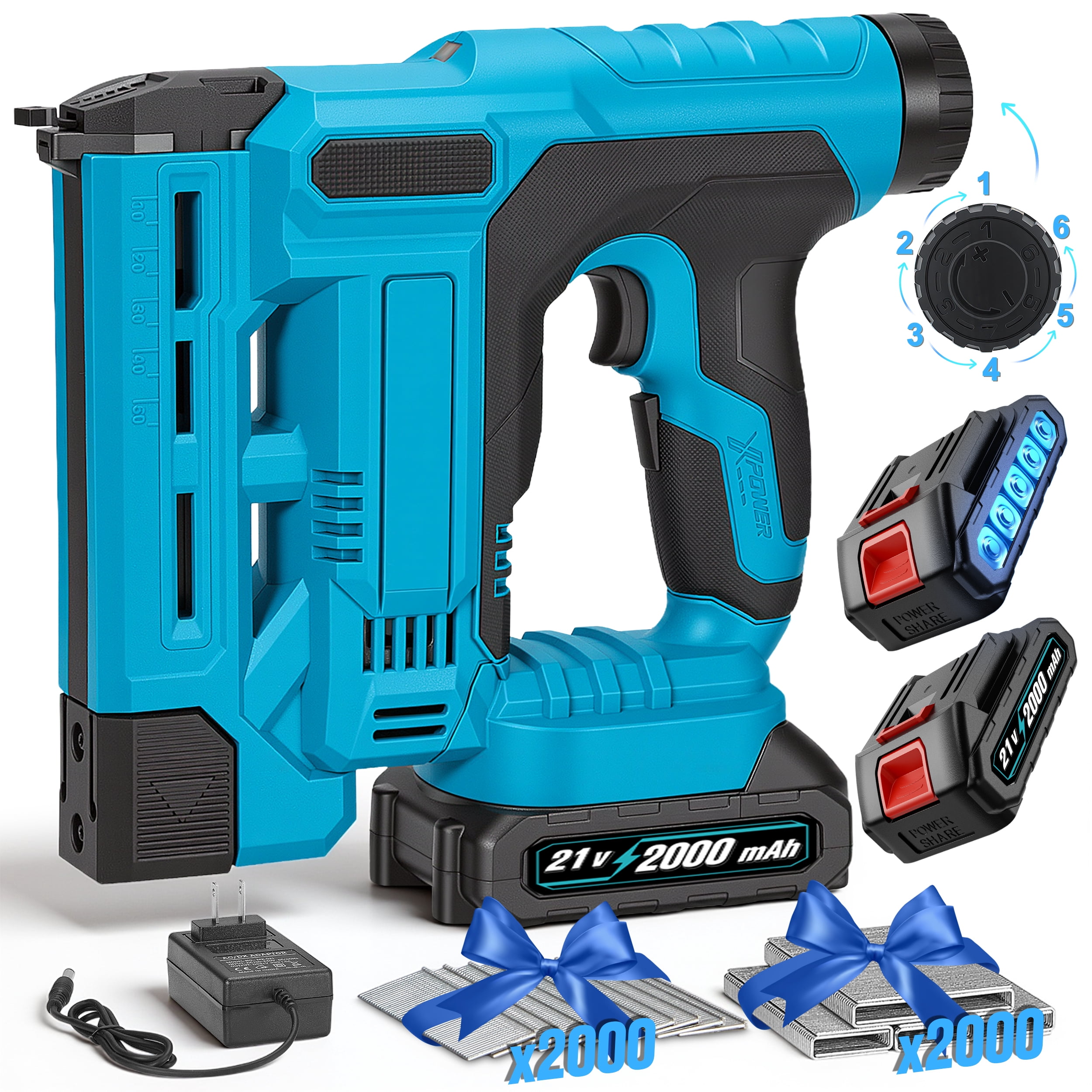 RELOIVE Cordless Electric Nail Gun, Naile with Battery 1.5Ah X 2 & Charger, Quick Reload Magazine, Anti Jam Technology, Lightweight Design, 1000pcs Nails, Cordless Brad Nailer for DIY Project