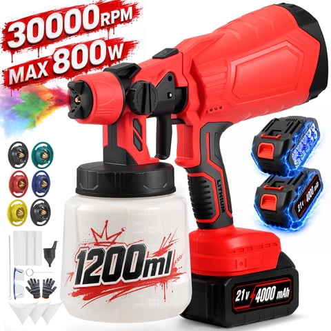 RELOIVE Cordless Paint Sprayer, 800W High Power Spray Paint Gun with 2PCS 4000mAh Batteries, Electric Paint Sprayer Gun with 1200ML Container for House Painting Furniture Cabinets Fences Walls