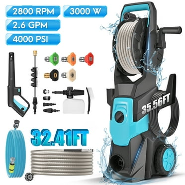 RELOIVE Electric Pressure Washer, 3000W Motor, 4000PSI Pressure, 2.6GPM Max Flow, 6 Multiple Nozzles and a Car Brush, A Foam Cannon, 35.56FT Water Hose Length & 32.41FT Power Cord Length