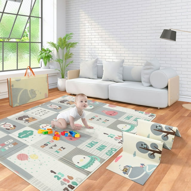 RELOIVE Foldable Baby Play Mat,Reversible Foam Playmat for Floor,79"x59