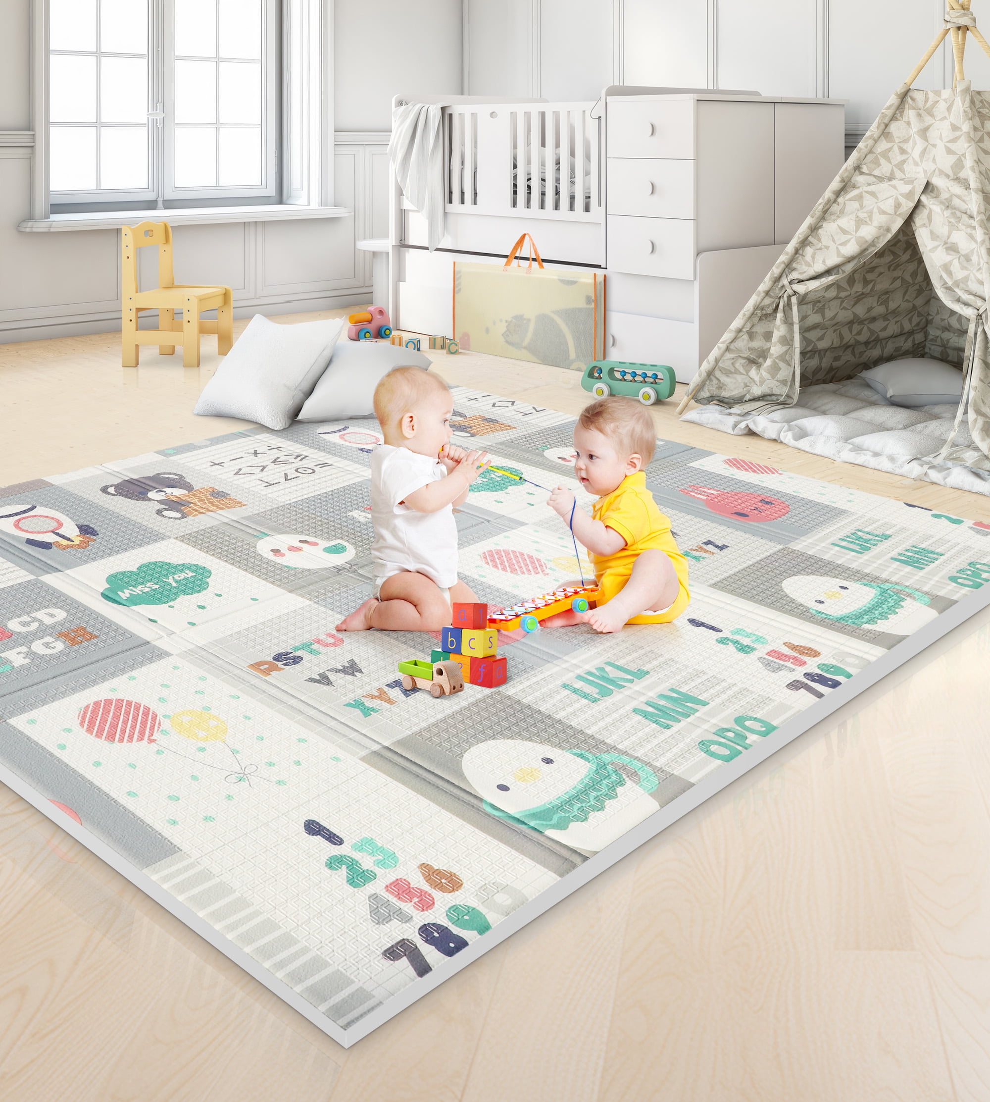 RELOIVE Foldable Baby Play Mat,Reversible Foam Playmat for Floor,79"x59