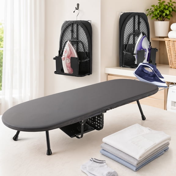 RELOIVE Foldable Ironing Board with Iron Rest, Small Ironing Board, Extra Thick Cover, Portable Tabletop Ironing Board wiht Non-Slip Feet for Home Travel Use
