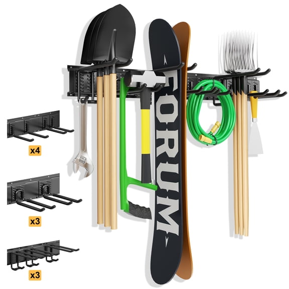 RELOIVE 48" Garage Tool Organizer Wall Mount, 700lbs Garden Garage Storage Garage Organization with 10 Adjustable Heavy Duty Hanging Hooks, Yard Rack Hanger System Shovel Rake Broom Ladder Holder