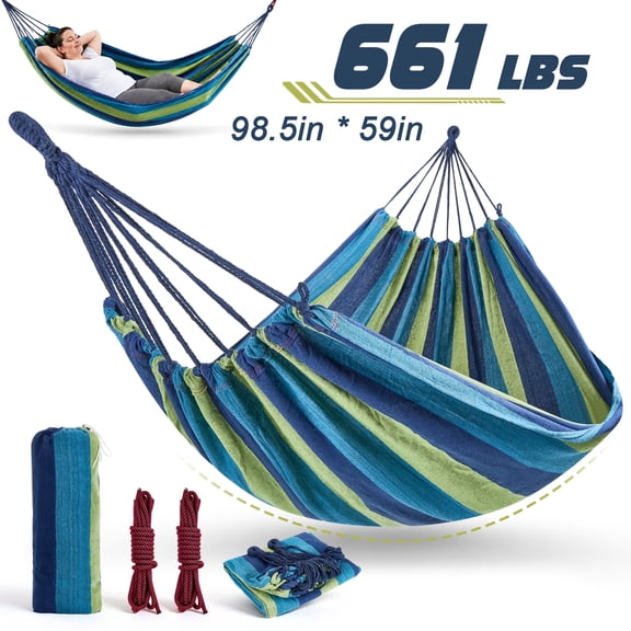 Doulami Camping Hammock, Double Portable Parachute Nylon Hammock with Tree Straps, Heavy Duty Hammock for Outdoor, Backyard, Backpacking