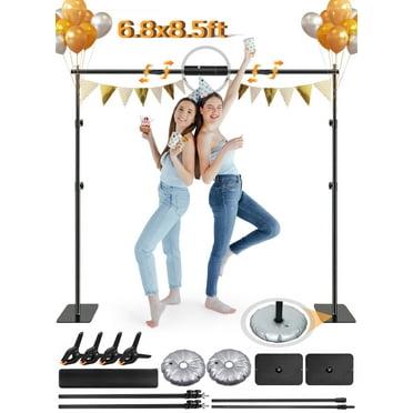 RELOIVE Heavy Duty Backdrop Stand 6.8x8.5 ft ,Adjustable Photo Backdrop Stand Kit with Steel Base with Water Weight Bags for Photography,Birthday Parties Video Studio - Black