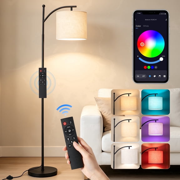 Doulami Floor Lamp,Standing Tall Lamp with APP & Remote Control & Linen Shade,9W 800LM LED RGB Colors Bulb Included,for Living Room, Bedroom,Office, Classroom,Dorm Room
