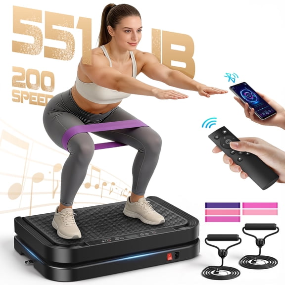 RELOIVE Vibration Plate Exercise Machine,200 Levels Full Body Workout Vibrating Plate for Lymphatic Drainage Weight Loss, 551 Lbs Capacity Shake Platform with Resistance Bands Bluetooth for Women Men