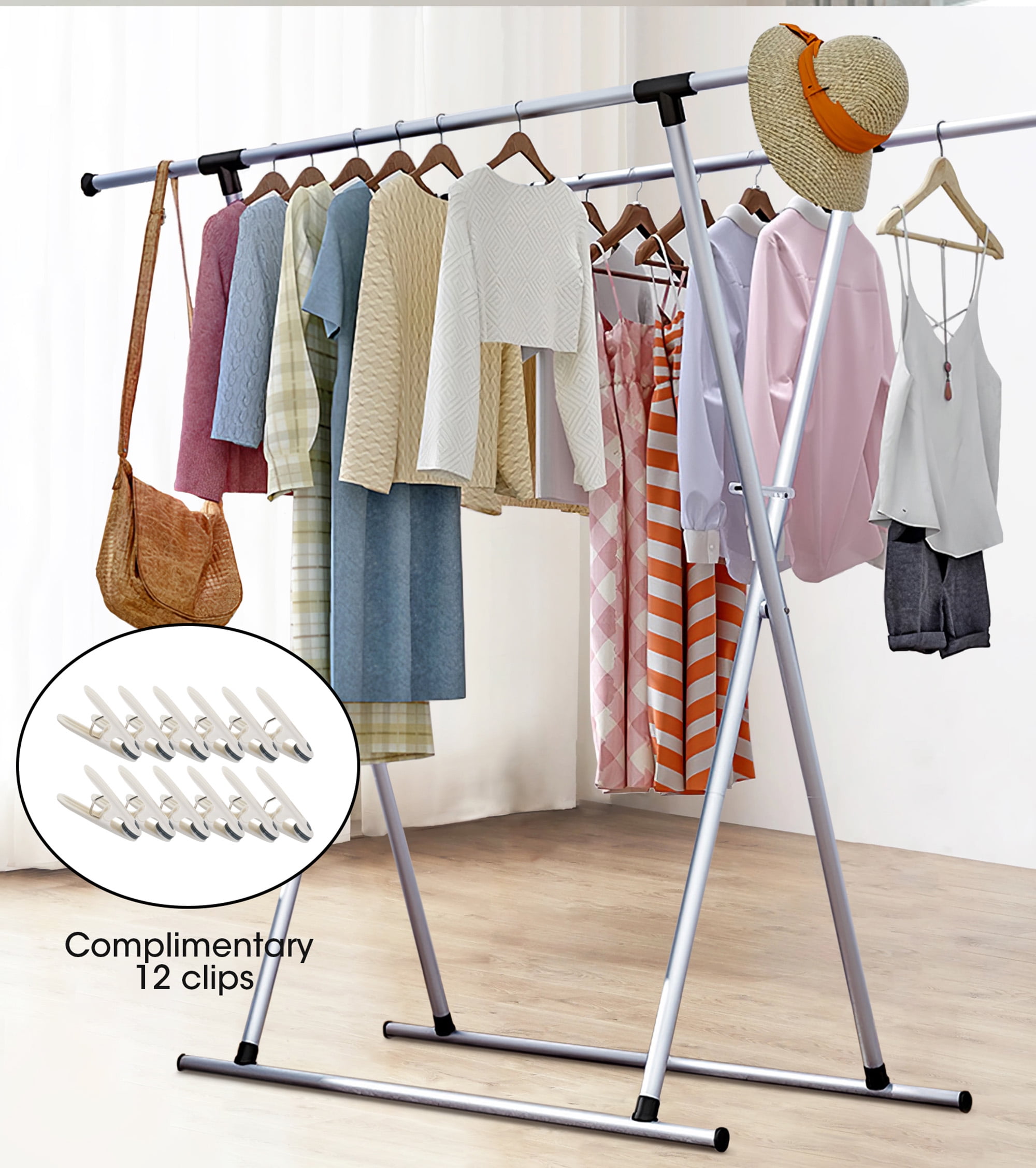 RELOIVE Metal Clothes Drying Rack,Foldable Laundry Coat Hanger with