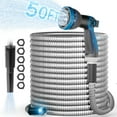 thumbnail image 1 of RELOIVE Garden Hose Metal 50ft, Stainless Steel Heavy Duty Water Hose With 10 Function Nozzle, No-Kink, Tough & Flexible, Sturdy and Lightweight, Rust Proof for Yard, Outdoor, RV, 1 of 14