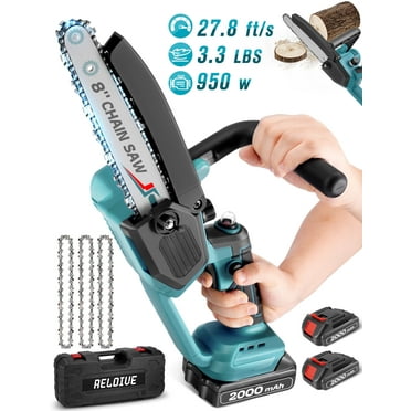 RELOIVE 8" Cordless Mini Chainsaw, 3 Chains & 2×21V 2.0Ah Battery, Handheld Electric for Tree/Wood Trimming Pruning
