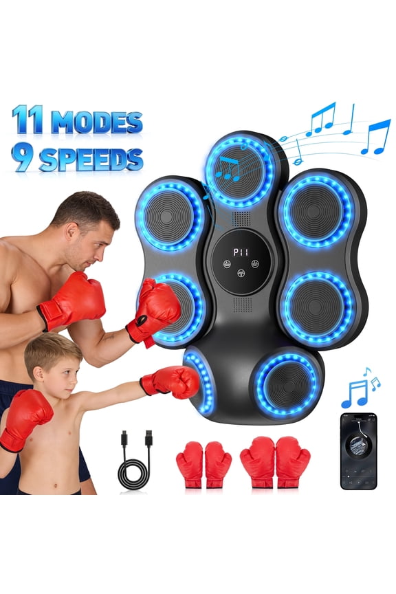 Music Boxing Machine for Adults & Kids,Smart Bluetooth Interactive Punching Trainer with Boxing Gloves,Large Size Wall Mounted Electronic Boxing Target with 11 Modes & 9 Speeds