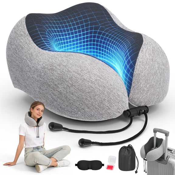 RELOIVE Neck Pillow for Traveling,Upgraded Travel Neck Pillow for Airplane,Memory Foam Travel Pillow for Flight Headrest Sleep,Portable Plane Accessories, Light Grey