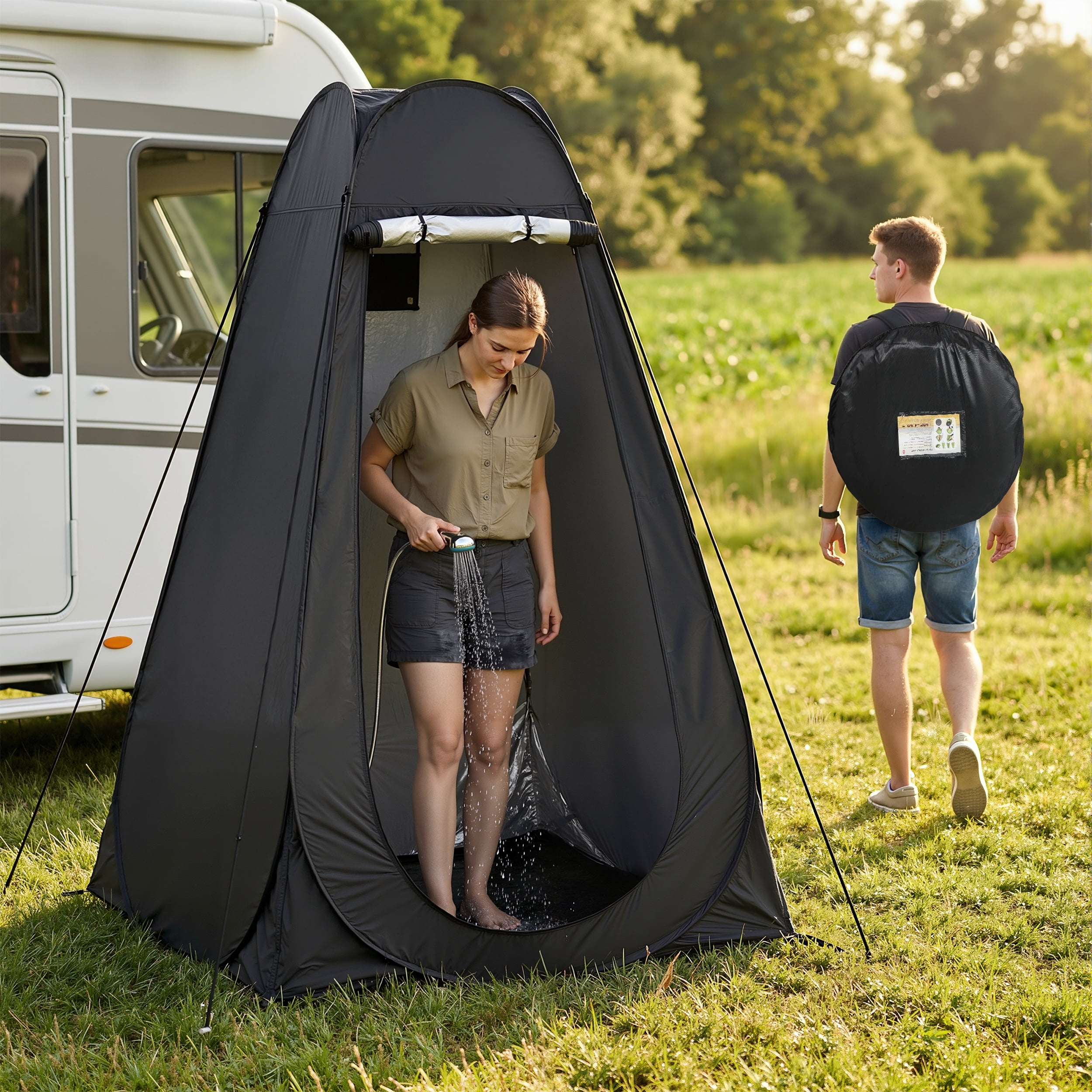 RELOIVE Shower Tent,Pop Up Changing Tent,Portable Camping Privacy Tent,Toilet Tent with Carry Bag for Beach, Camping, Hiking, Black