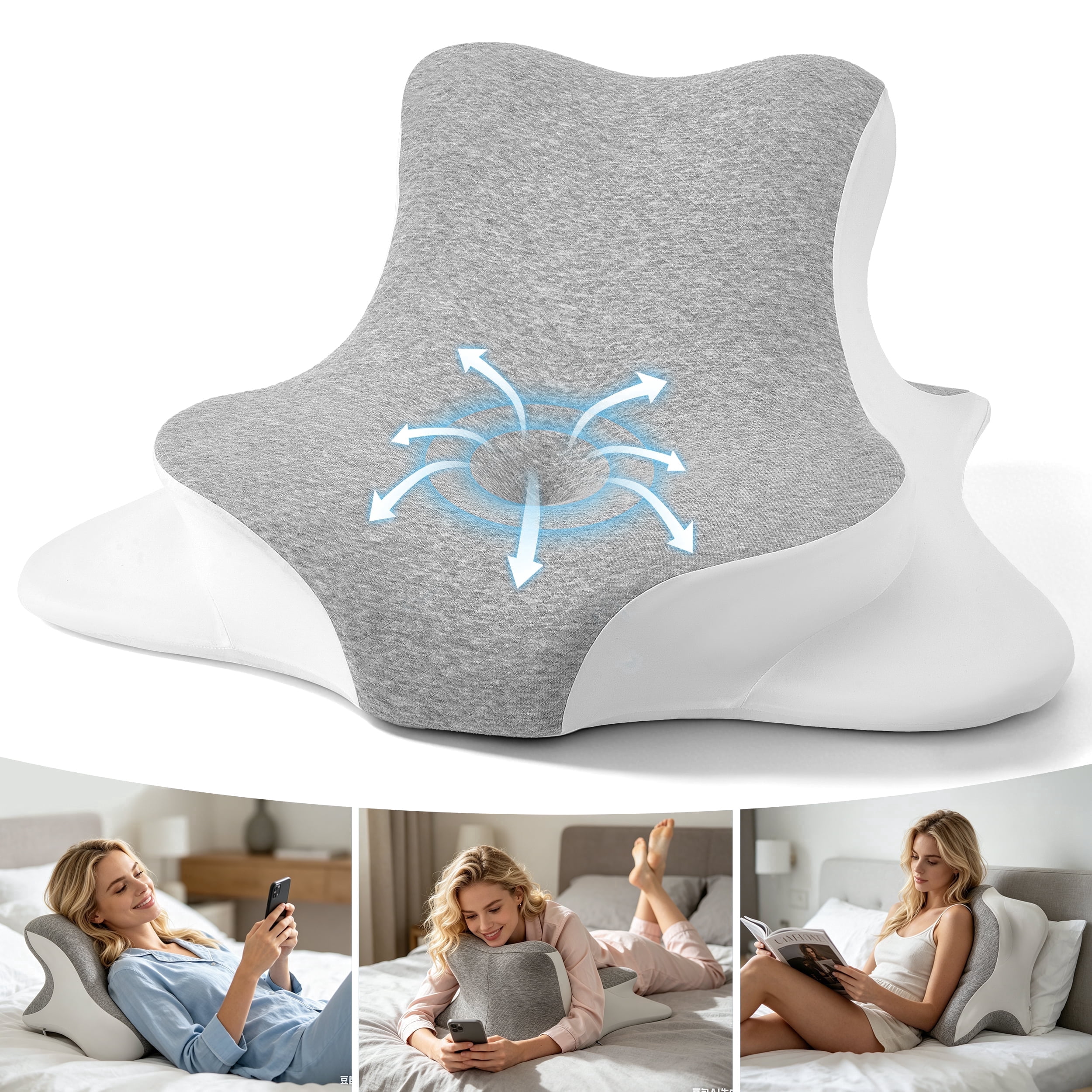 Doulami Cervical Neck Pillow for Pain Relief, Ergonomic Reading Pillow for Bed,Orthopedic Wedge Pillow Back Support Pillow, Contour Memory Foam Pillows for Sleeping