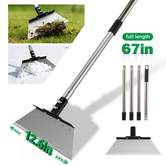 RELOIVE Garden Flat Shovel,Multifunctional Cleaning Shovel,35"-67" Long Handle Heavy Duty Floor Scraper Tool,Metal Weeding Scraper for Lawn Edging, Ice Scraper, Snow Shovel