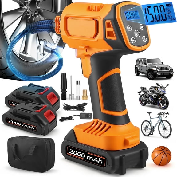 RELOIVE Tire Inflator Portable Air Compressor - 150 Psi Air Pump For Car Tires with Digital Pressure Gauge, LED Light and Auto Shut-Off Function - Cordless Pump for Car, Motorcycle, Bicycle, Balls