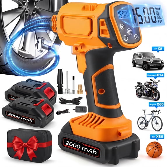RELOIVE Tire Inflator Portable Air Compressor - 150 Psi Air Pump For Car Tires with Digital Pressure Gauge, LED Light and Auto Shut-Off Function - Cordless Pump for Car, Motorcycle, Bicycle, Balls