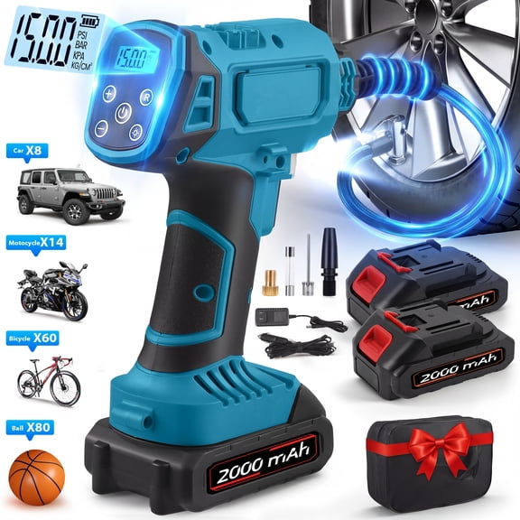 RELOIVE Tire Inflator Portable Air Compressor - 150 Psi Air Pump For Car Tires with Digital Pressure Gauge, LED Light and Auto Shut-Off Function - Cordless Pump for Car, Motorcycle, Bicycle, Balls an