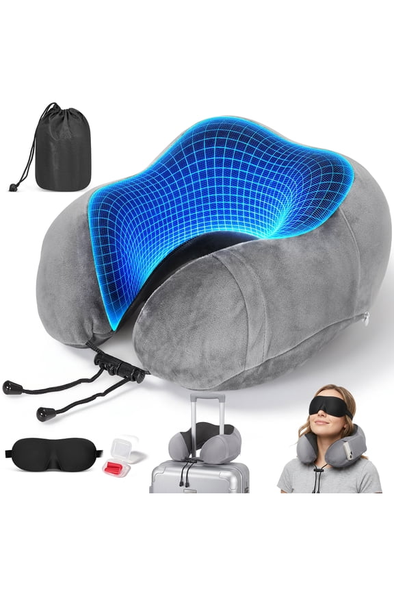 RELOIVE Travel Pillow for Adults Memory Foam Lightweight Neck Pillows for Sleeping on Airplane Gray